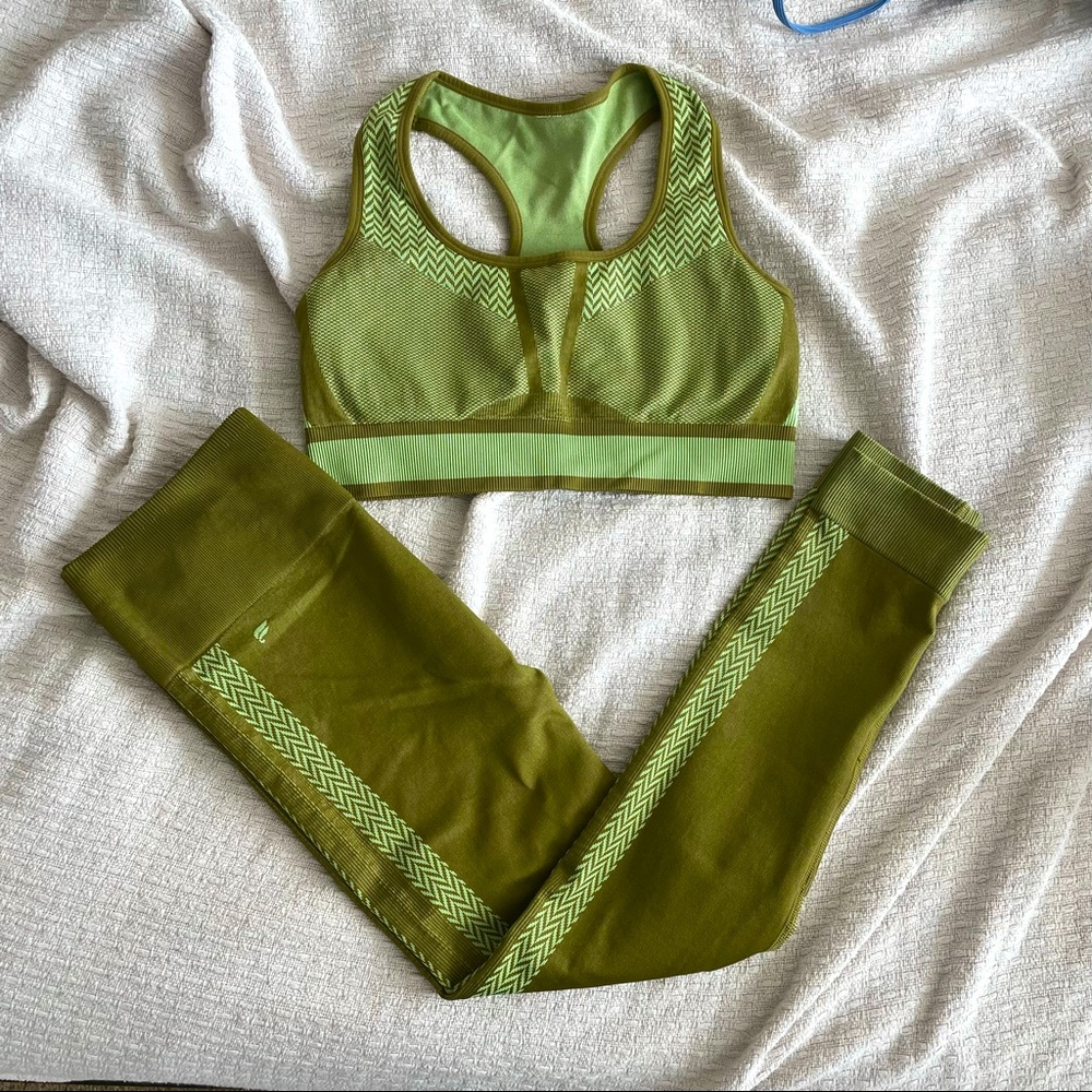 Fabletics Olive Green Sports Bra & Leggings Set